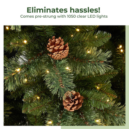 11’ White Mountain Pine Artificial Christmas Tree with 1050 Clear LED Lights, Pine Cones and 2395 Bendable Branches - Tampa Home & Garden Store