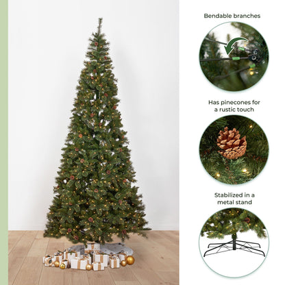 11’ White Mountain Pine Artificial Christmas Tree with 1050 Clear LED Lights, Pine Cones and 2395 Bendable Branches - Tampa Home & Garden Store