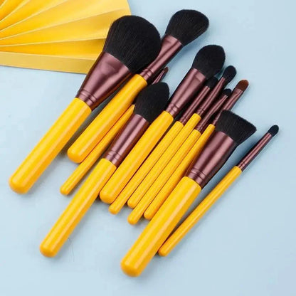 11pc Stevvex ALUBRUSH21155 makeup brush set yellow handles, brown ferrules and black bristles on Tampa Home & Garden Store