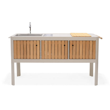 Portals Light Outdoor Kitchen island with wood slat doors and sink by LifestyleGarden on Tampa Home & Garden Store