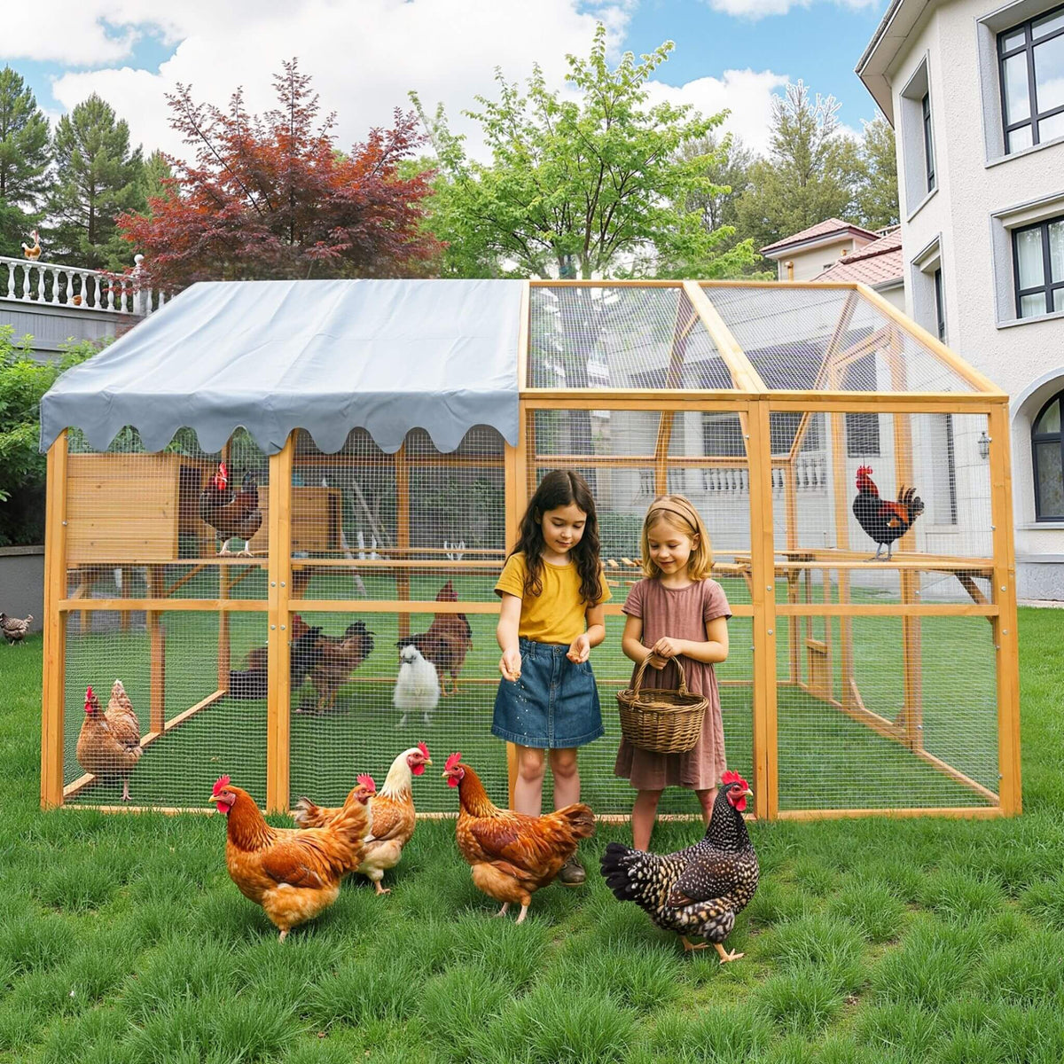 SAKSBY Wholesale 110-Inch outdoor chicken coop with waterproof cover, wooden frame and mesh walls on Tampa Home & Garden Store