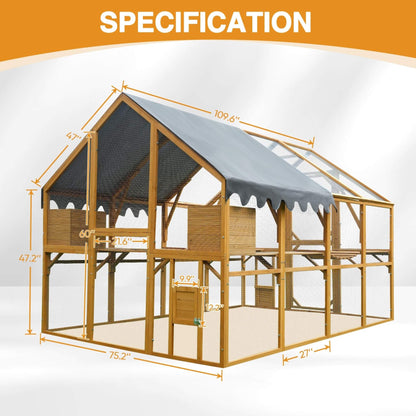 110-inch outdoor kitten playpen chicken coop with wooden frame, mesh walls, waterproof cover on Tampa Home & Garden Store