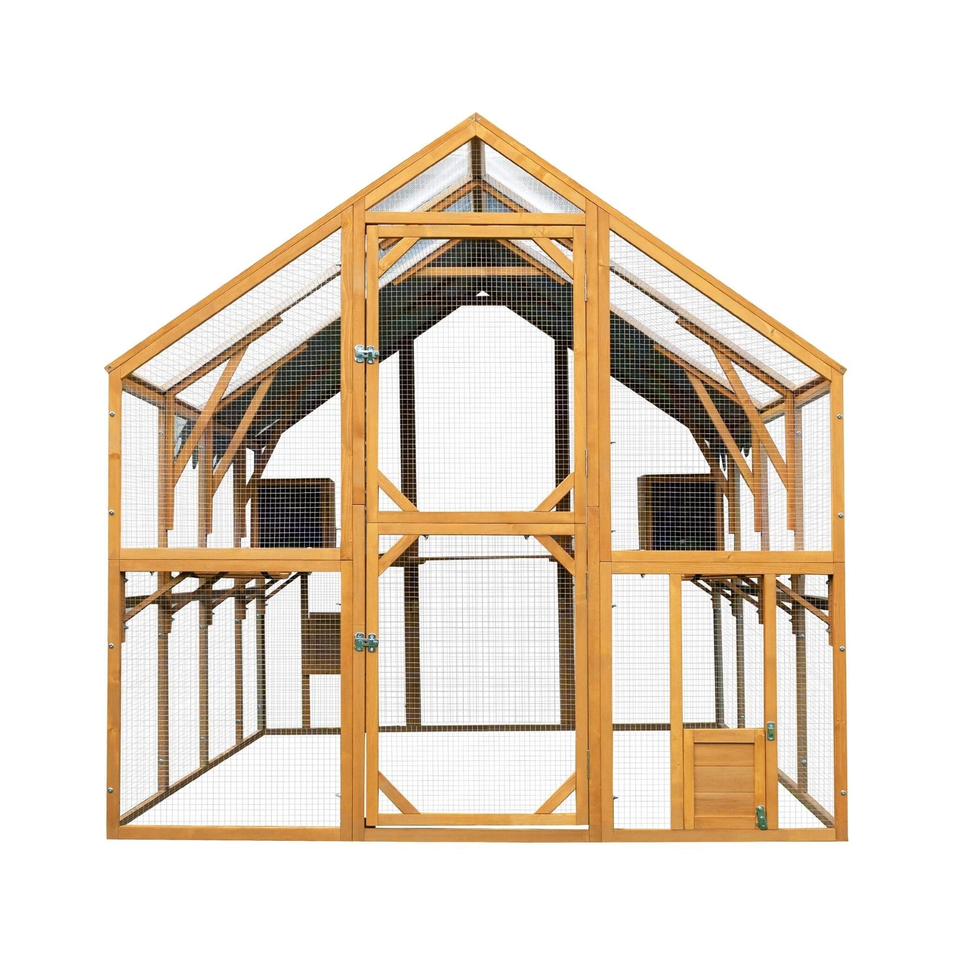 110-Inch large outdoor kitten playpen chicken coop with wooden frame and wire mesh front gate on Tampa Home & Garden Store