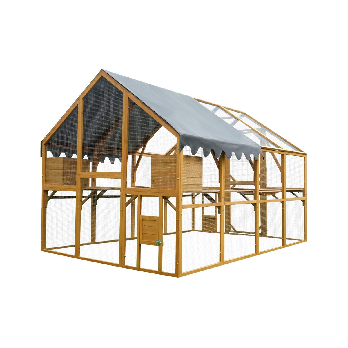110-Inch Outdoor Kitten Playpen Chicken Coop with gray waterproof cover and wooden frame on Tampa Home & Garden Store