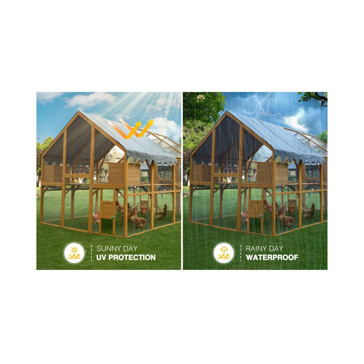 110-Inch Large Outdoor Chicken Coop with Waterproof Cover, wood frame and wire mesh, coops on Tampa Home & Garden Store