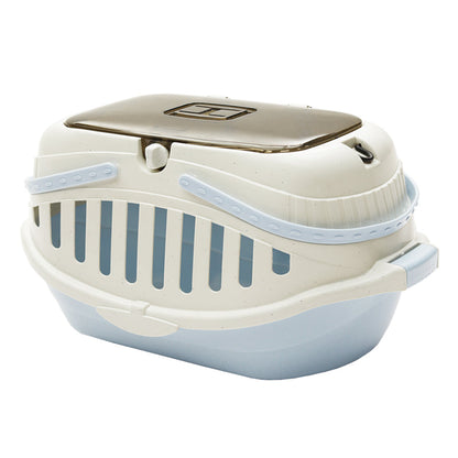Portable small pet carrying basket cream body with light blue base and vented sides on Tampa Home & Garden Store