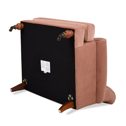 Alana Lawson Accent Arm Chair Casters in dusty pink upholstery with wood legs on Tampa Home & Garden Store