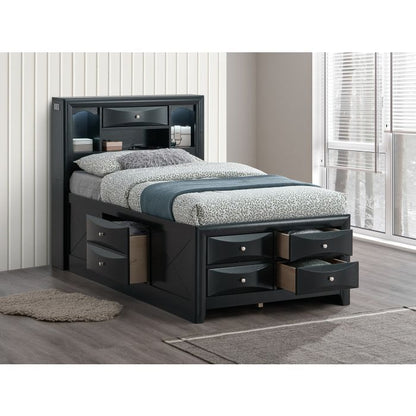 Modern design storage bed with bookcase headboard in dark finish built-in drawers on Tampa Home & Garden Store