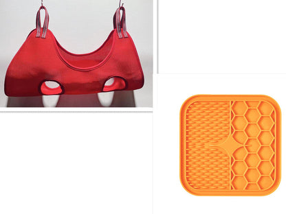 Pet Zen nail trimming hammock 2-piece set small/medium pets, red fabric orange silicone mat on Tampa Home & Garden Store