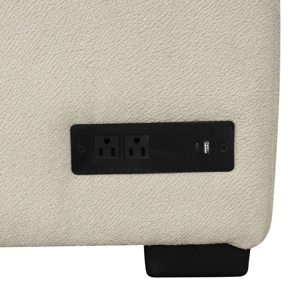 Black electrical outlet panel with two sockets and a USB port on beige carpet on Tampa Home & Garden Store