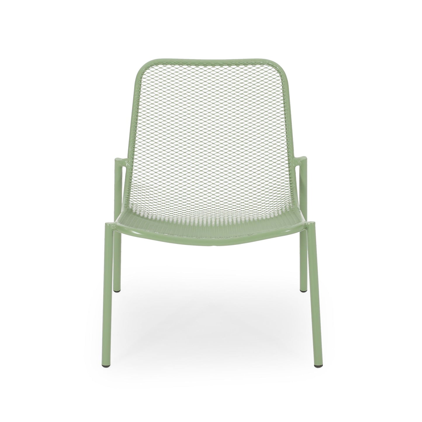 Outdoor Iron Chair With Mesh Design in sage green on Tampa Home & Garden Store