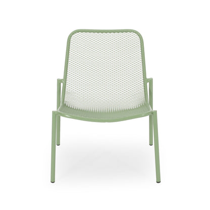 Outdoor Iron Chair With Mesh Design in sage green on Tampa Home & Garden Store