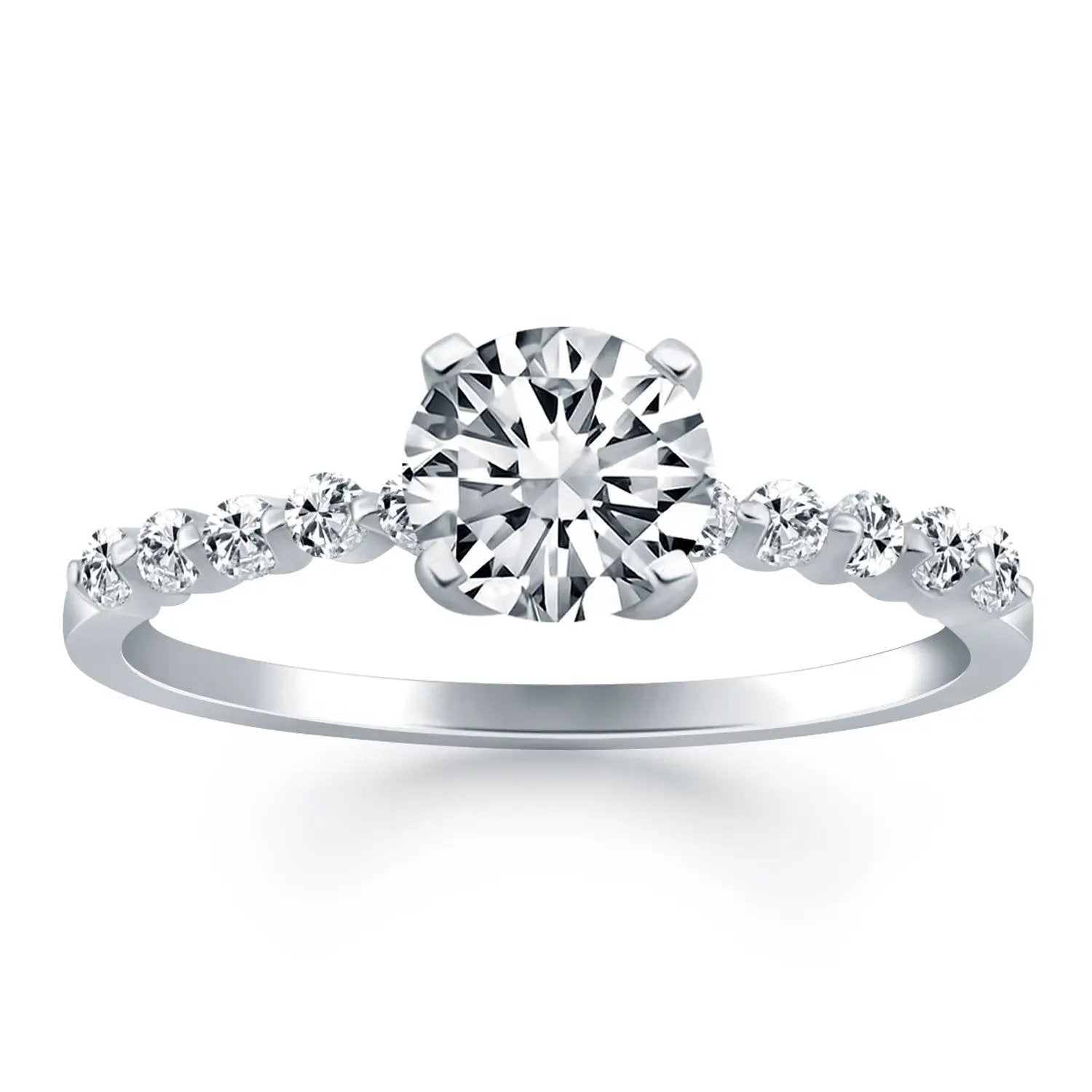 Engagement ring 14k white gold with a center diamond and shared-prong accents along the band on Tampa Home & Garden Store