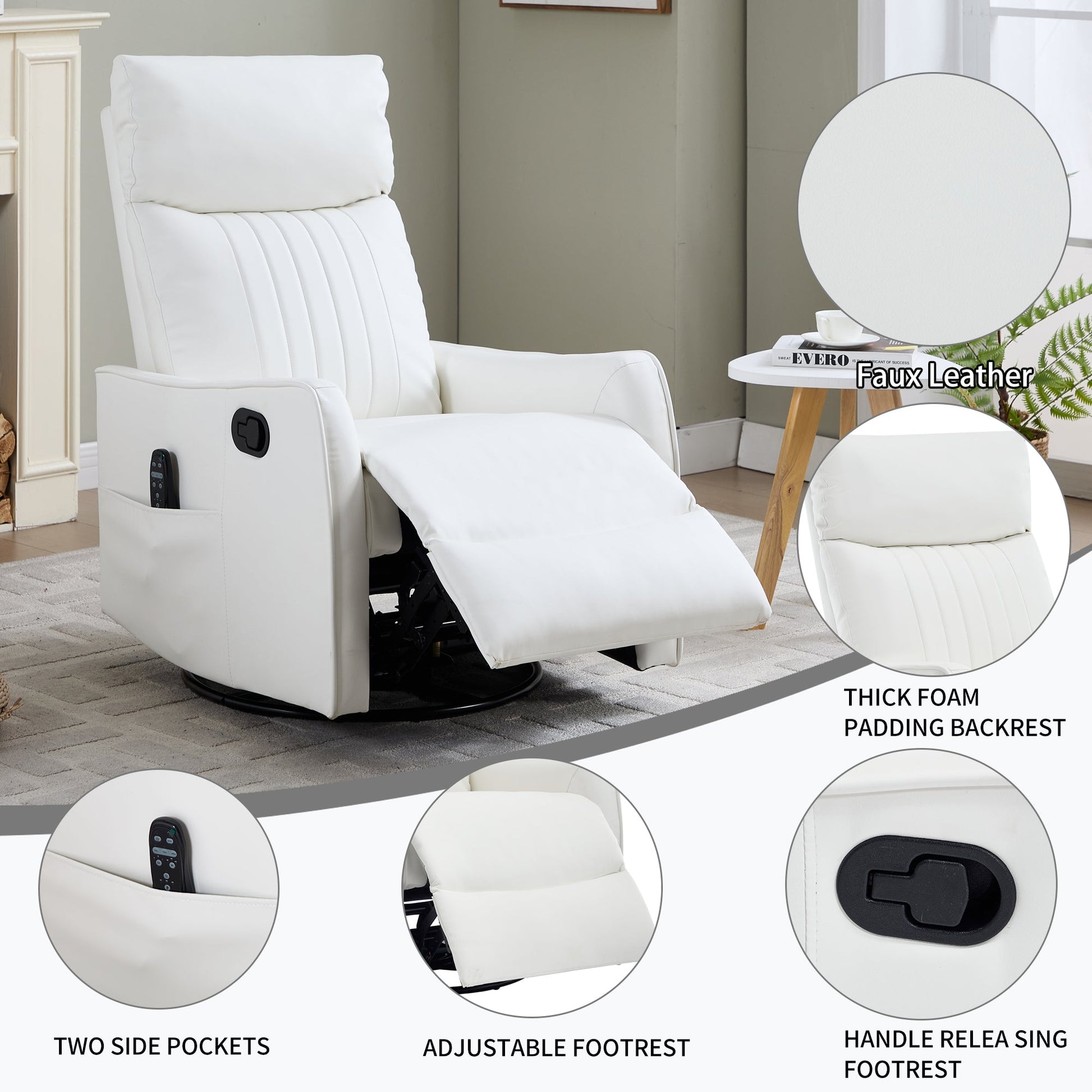 White faux leather massage recliner chair from HouseOfZazla with foam backrest on Tampa Home & Garden Store
