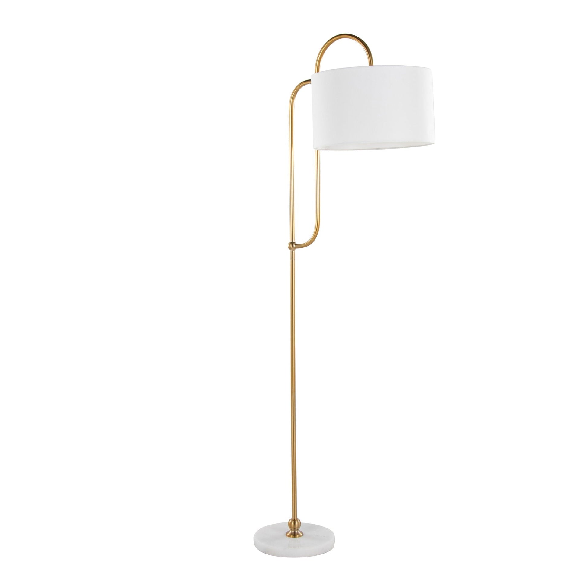 Leslie Glam Art Deco Floor Lamp Gold White with white drum shade and marble base HouseOfZazla on Tampa Home & Garden Store