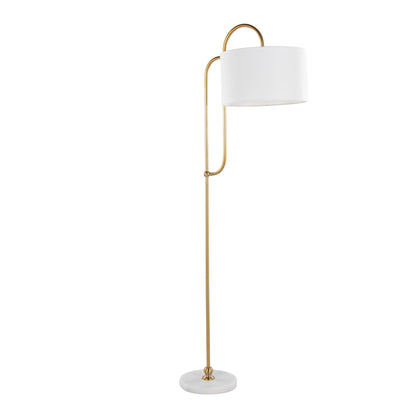 Leslie Glam Art Deco Floor Lamp Gold White with white drum shade and marble base HouseOfZazla on Tampa Home & Garden Store