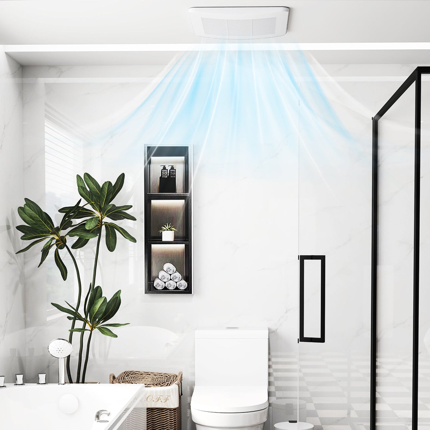 Ventilador de techo para baño de 50/80/110 CFM con Pick-A-Flow y conducto de 4 pulgadas