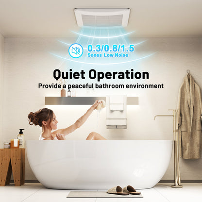 Ventilador de techo para baño de 50/80/110 CFM con Pick-A-Flow y conducto de 4 pulgadas