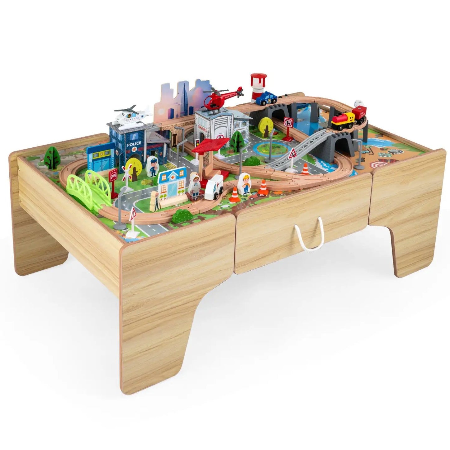 Wooden Train Table with 110 Pieces for Toddlers