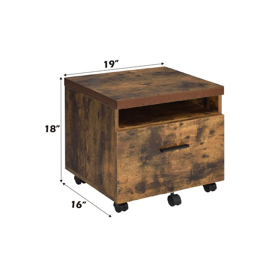 Bob File Cabinet Weathered Oak with Black trim on caster wheels on Tampa Home & Garden Store