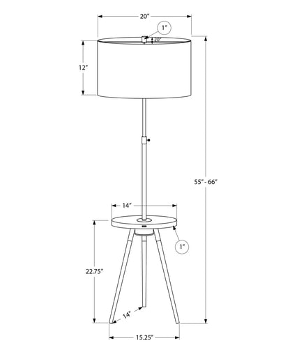 Floor lamp diagram with drum shade on tripod legs by Unique Piece Furniture on Tampa Home & Garden Store
