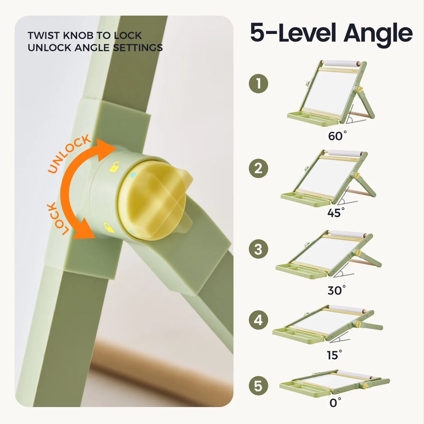 Tiny Land® Double-Sided Magnetic Tabletop Easel, green kids easel with 5-level angles on Tampa Home & Garden Store