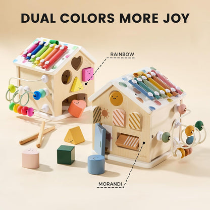 Tiny Land Cottage Activity Cube Rainbow wooden baby toy with rainbow xylophone on Tampa Home & Garden Store