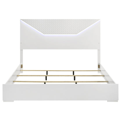 Pierce panel bed with LED headboard in white by HouseOfZazla; quilted headboard with purple glow on Tampa Home & Garden Store