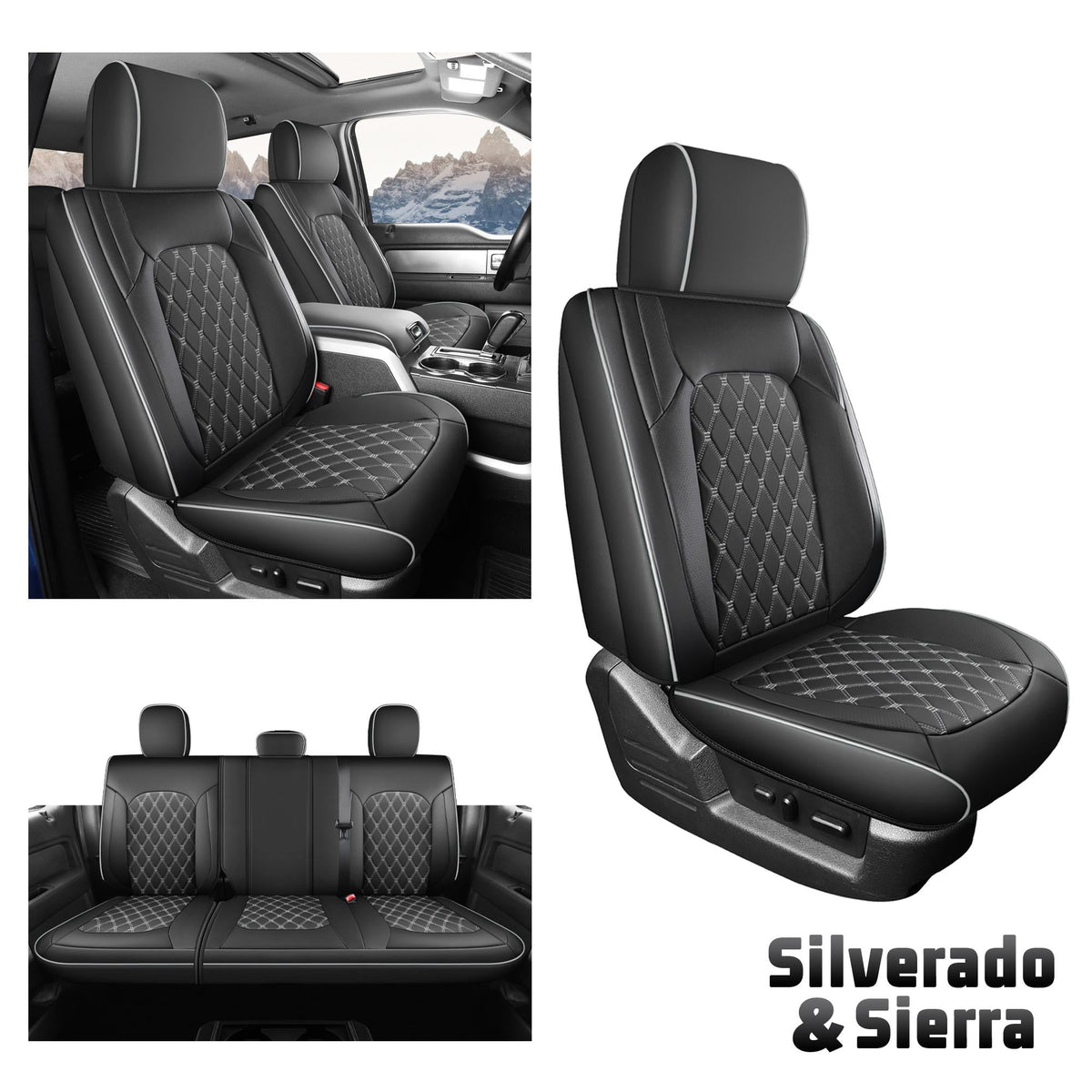 Umbrauto seat covers for Silverado/Sierra gray Nappa leather, 3D laser-fit, airbag compatible on Tampa Home & Garden Store