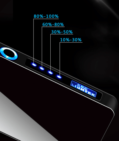 Electric plasma lighter by Stevvex, metal windproof USB rechargeable with battery indicator LEDs on Tampa Home & Garden Store