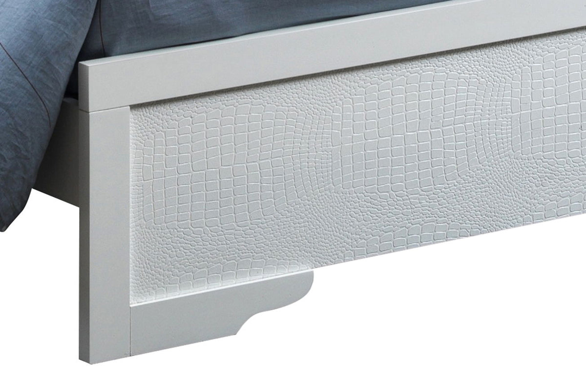 LED Elegant Bed white upholstered bed frame with crocodile-textured panel by HouseOfZazla on Tampa Home & Garden Store