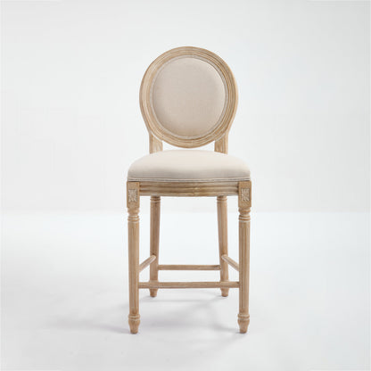 French Country 26in Bar Chair beige fabric round back light wood legs HouseOfZazla on Tampa Home & Garden Store