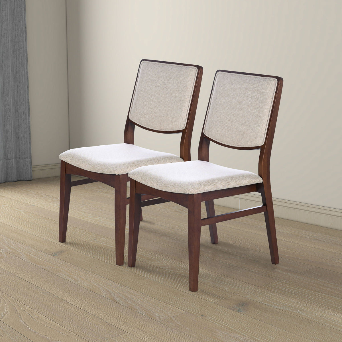 Beige linen dining chairs set of 2 with padded seats and wooden frames by HouseOfZazla on Tampa Home & Garden Store