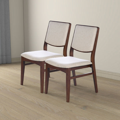 Beige linen dining chairs set of 2 with padded seats and wooden frames by HouseOfZazla on Tampa Home & Garden Store