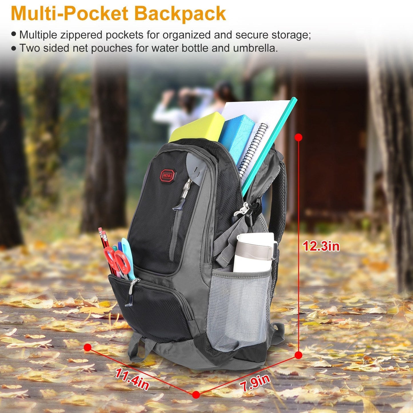 GemGear unisex multi-pocket backpack with multiple zip pockets and side water-bottle pouch on Tampa Home & Garden Store