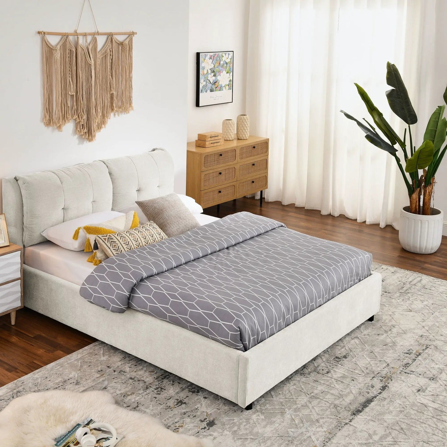 Storage upholstered hydraulic platform bed with integrated headboard Unique Piece Furniture on Tampa Home & Garden Store