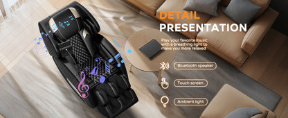 2024 massage chair recliner by HouseOfZazla in black leather with Bluetooth speaker air pressure on Tampa Home & Garden Store