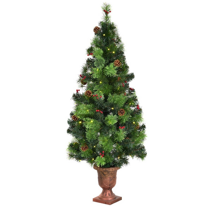 LED Christmas Tree with Red Berries Pine Cones, green foliage, warm LED lights, DirectDeals on Tampa Home & Garden Store