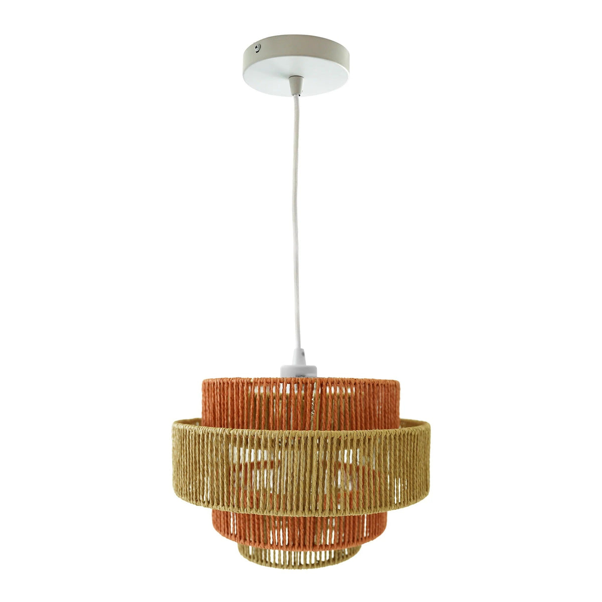 Dorset Pendant Lamp three-tier woven rattan shade in orange, tan and natural by HouseOfZazla on Tampa Home & Garden Store