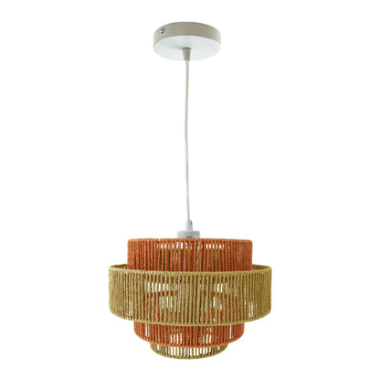 Dorset Pendant Lamp three-tier woven rattan shade in orange, tan and natural by HouseOfZazla on Tampa Home & Garden Store