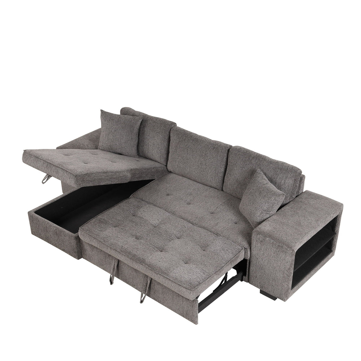 HouseOfZazla gray fabric L-shaped sleeper sectional with storage chaise and 2 stools on Tampa Home & Garden Store
