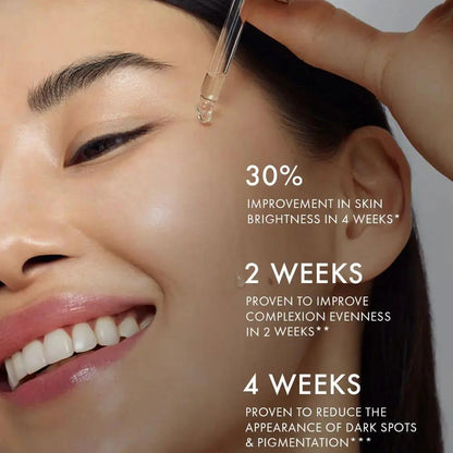 111SKIN Black Diamond Vitamin C Brightening Booster serum dropper applied to cheek, radiant skin on Tampa Home & Garden Store
