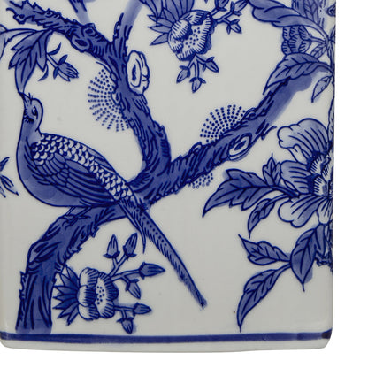 Blue and white ceramic vase lamp with bird and branch motif on Tampa Home & Garden Store