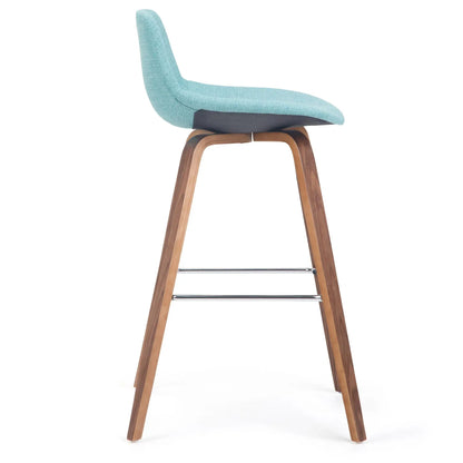 Randolph Bentwood counter-height stool with teal upholstery, curved wood legs, chrome footrest on Tampa Home & Garden Store