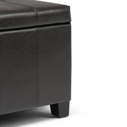 Dover multifunctional storage ottoman bench in black leather with stitched seams on Tampa Home & Garden Store