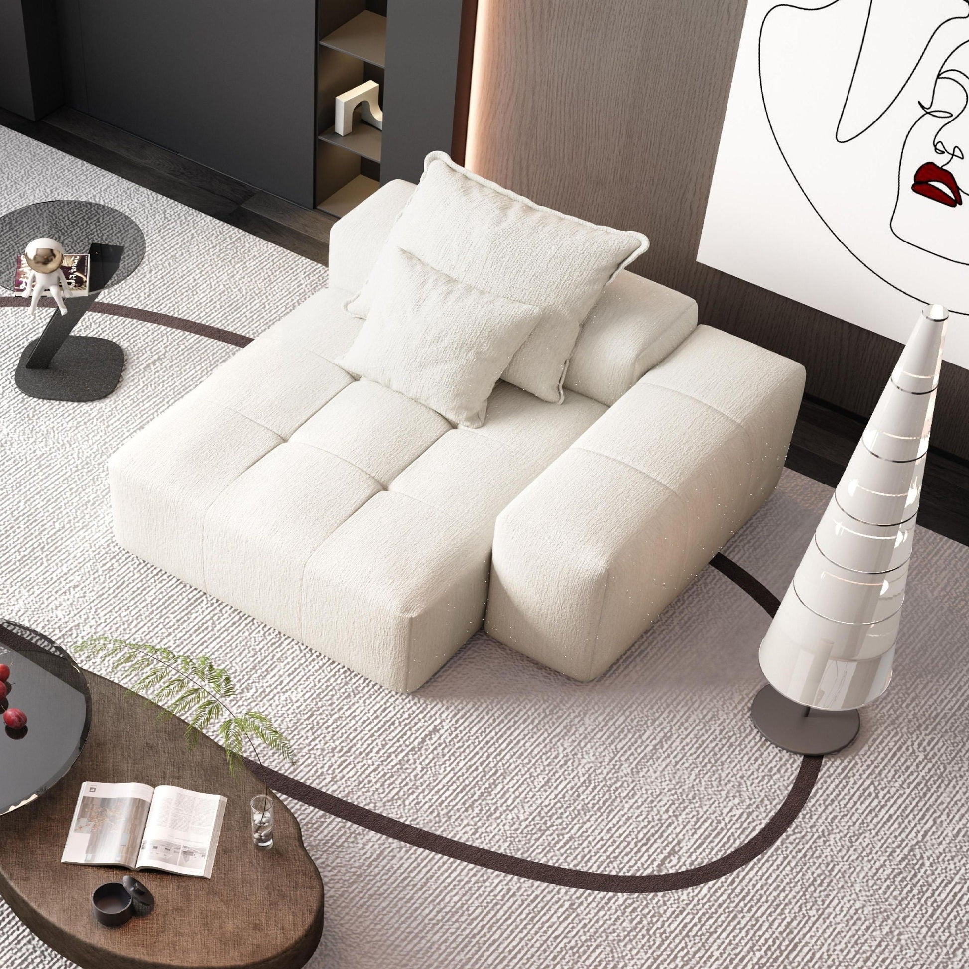 HouseOfZazla modern oversized modular chaise sofa in sparkling chenille fabric, light beige on Tampa Home & Garden Store