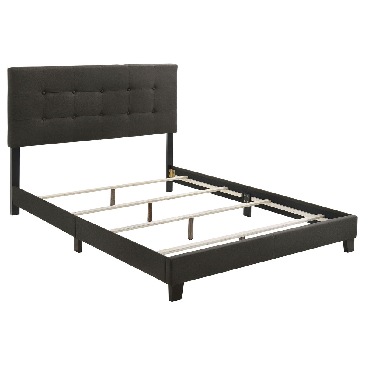 Dordrecht Eastern King panel bed charcoal upholstered headboard with tufting and black legs on Tampa Home & Garden Store