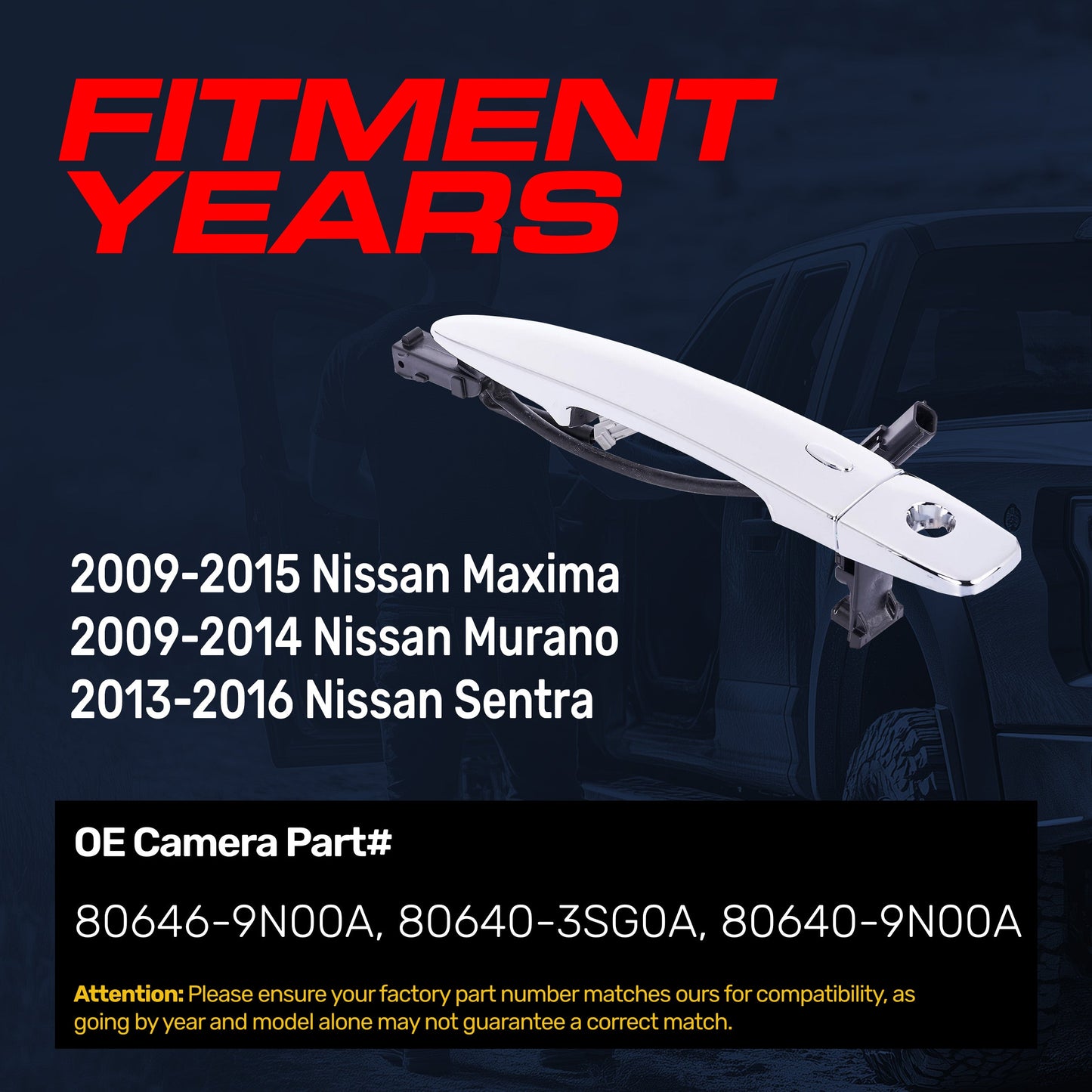Door handle Master Tailgaters chrome exterior replacement for Nissan Maxima Murano; front left on Tampa Home & Garden Store