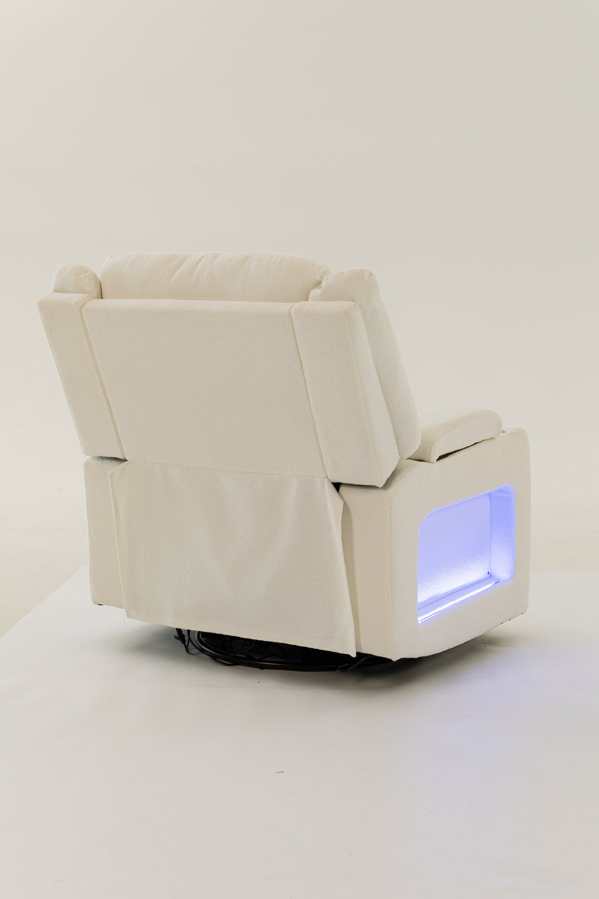 Extra Wide Power Recliner Chair with Heat Massage beige upholstery with blue LED base glow on Tampa Home & Garden Store