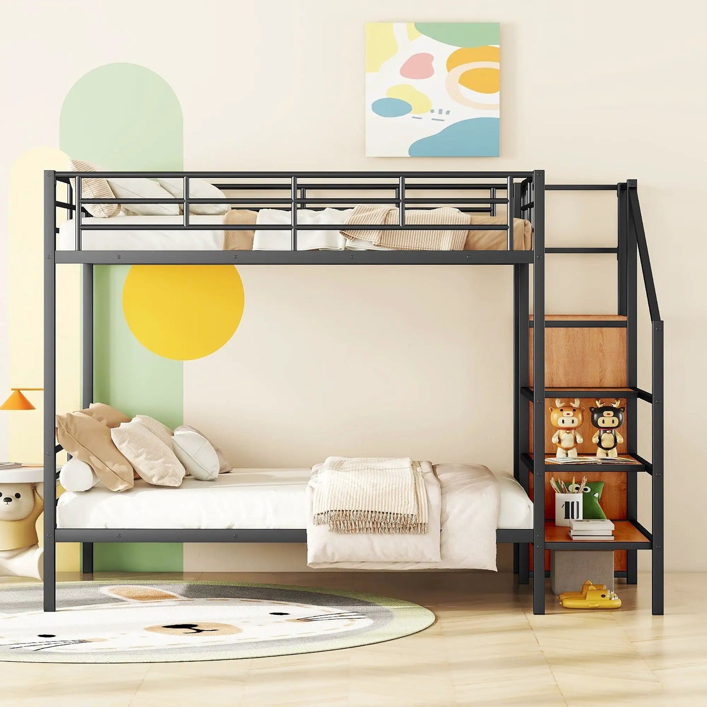 Bunk Bed With Lateral Storage Ladder and Wardrobe